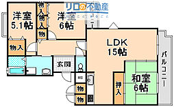 カサソレアード 3LDKの間取図画像