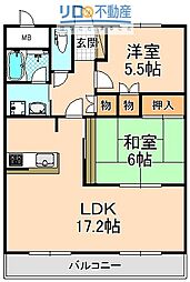 藤ノ木ハイツ 2LDKの間取図画像
