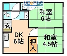 瑞ヶ池久保ハイツ 2DKの間取図画像