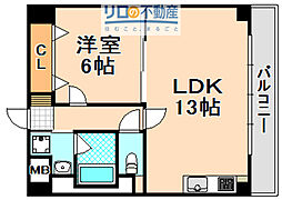 クレア・ド・ルーン伊丹 1LDKの間取図画像