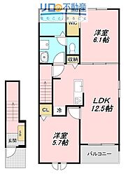 個邸昆陽 2LDKの間取図画像