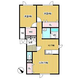 サンリバー 2LDKの間取図画像