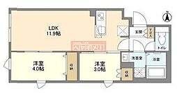 ウェルスクエア笹塚II 4階2LDKの間取り
