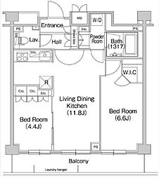 コンフォリア駒場 2階2LDKの間取り