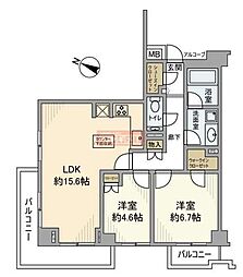 ピアースコード代々木参宮橋 2階2LDKの間取り