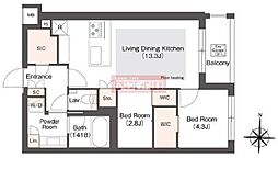 ヴェール・クレール代々木上原 2LDKの間取図画像