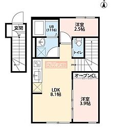 カッツェ松原 2LDKの間取図画像