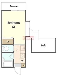 ヒューゲルハイム 1Kの間取図画像