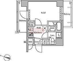 レジディア広尾2 1Kの間取図画像