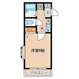 プランドール大原 1Kの間取図画像