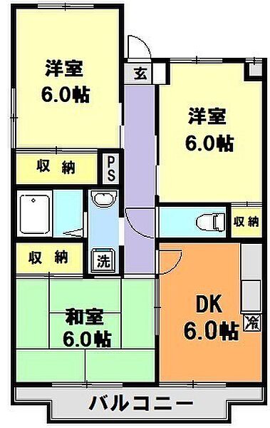 サンライズマンション 203｜埼玉県川越市大字寺尾(賃貸マンション3DK・2階・57.00㎡)の写真 その2