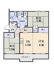 若葉台第一住宅6号棟 3DKの間取図画像
