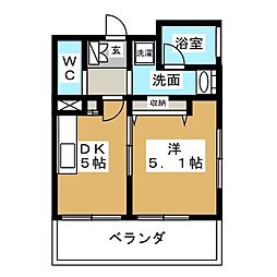 パークキューブ市ヶ谷 1DKの間取図画像