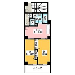 シティ市ヶ谷 2DKの間取図画像