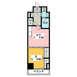 市ヶ谷二十騎町レジデンス 1DKの間取図画像