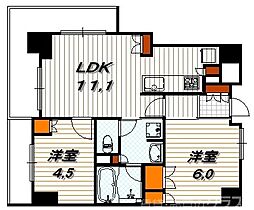 アベニール三条油小路 4階2LDKの間取り