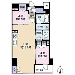 イニシア京都五条 2階2LDKの間取り