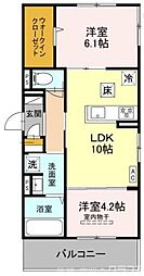 ヌーベル・ヴィー侍従池 3階2LDKの間取り