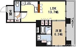 リーガル京都西陣II 6階1LDKの間取り
