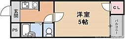 コーポ大仏 2階1Kの間取り