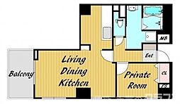 パインフィールド七条 1LDKの間取図画像