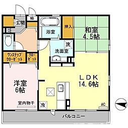 ソレアード嵯峨 2LDKの間取図画像