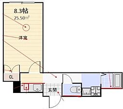 カーサ・ヴェルデ高辻 1Kの間取図画像