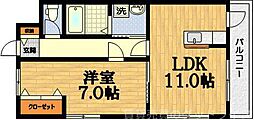 フレーヴァー七瀬川 1LDKの間取図画像