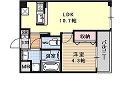 カスタリア壬生 1LDKの間取図画像