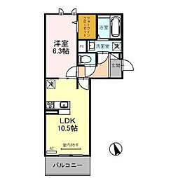グラシア内畑 1LDKの間取図画像
