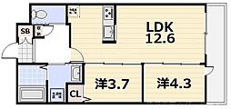 attrice円町(アトリーチェ円町) 2LDKの間取図画像