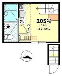 コンフォールブラン南蒲田 2階ワンルームの間取り