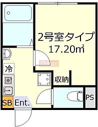 ブル―シエル羽田 3階1Kの間取り