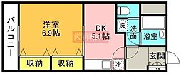 フジビュー矢向 1DKの間取図画像