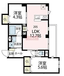 アバンティ カワサキ 2LDKの間取図画像