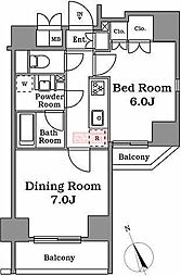 プラウドフラット蒲田2 1DKの間取図画像