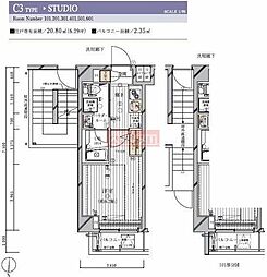 メインステージ多摩川3 1Kの間取図画像