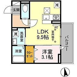 ココール 1LDKの間取図画像