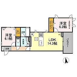 グラングラサ 2階2LDKの間取り