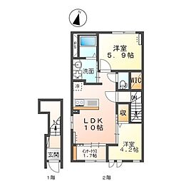 小山市大字立木アパート 2LDKの間取図画像