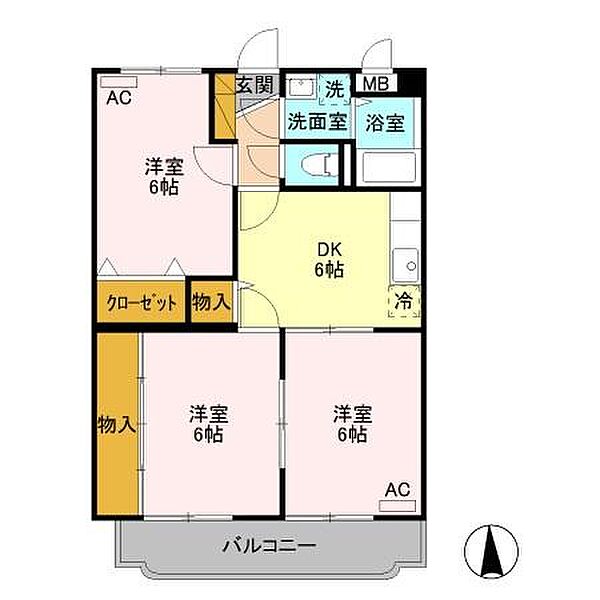 ユーミーサフラン 203｜栃木県栃木市平柳町３丁目(賃貸マンション3DK・2階・56.45㎡)の写真 その2