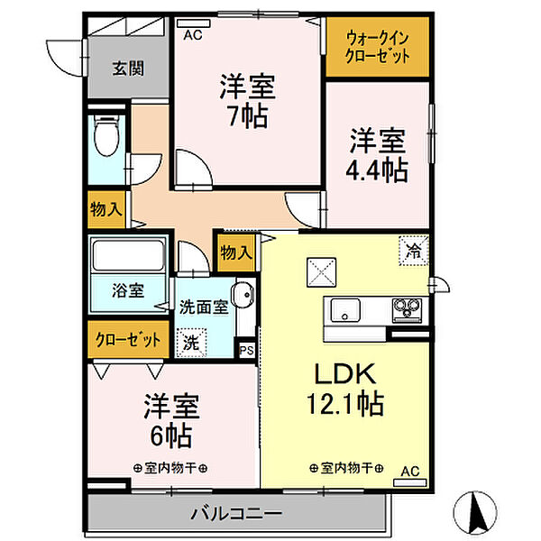 ブランキューブ 201｜栃木県小山市城東２丁目(賃貸アパート3LDK・2階・73.66㎡)の写真 その2