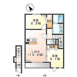 小山市大字小山アパート 2LDKの間取図画像