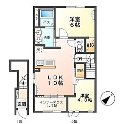 ディモア・ピアッツァ 2LDKの間取図画像