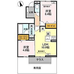 ボンヌクール城東 2LDKの間取図画像