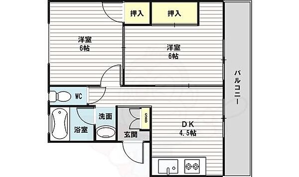 サンハイツ ｜大阪府大阪市淀川区木川東２丁目(賃貸マンション2DK・4階・41.00㎡)の写真 その2