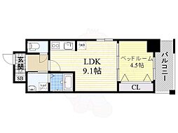 グランルクレ新大阪 1LDKの間取図画像