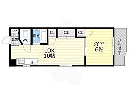 新大阪第2ダイヤモンドマンション 1LDKの間取図画像