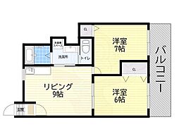 コスモハイツセブン 2LDKの間取図画像