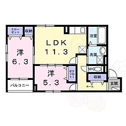 大阪市東淀川区西淡路4丁目アパート 2LDKの間取図画像